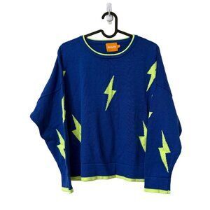 Wispr by Brodie Blue Neon Green Lightning Bolt Cotton Silk Pullover Sweater L